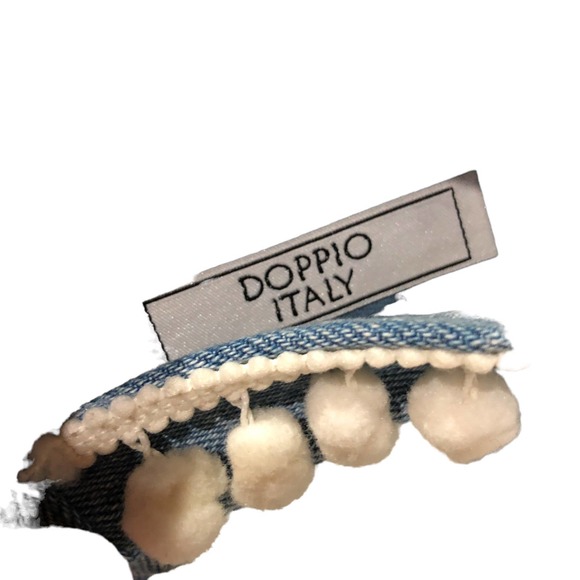DOPPIO Italy Womens Flats 8 Blue Crochet Denim Cream Pom Pom Espadrilles Slip On - Picture 6 of 10